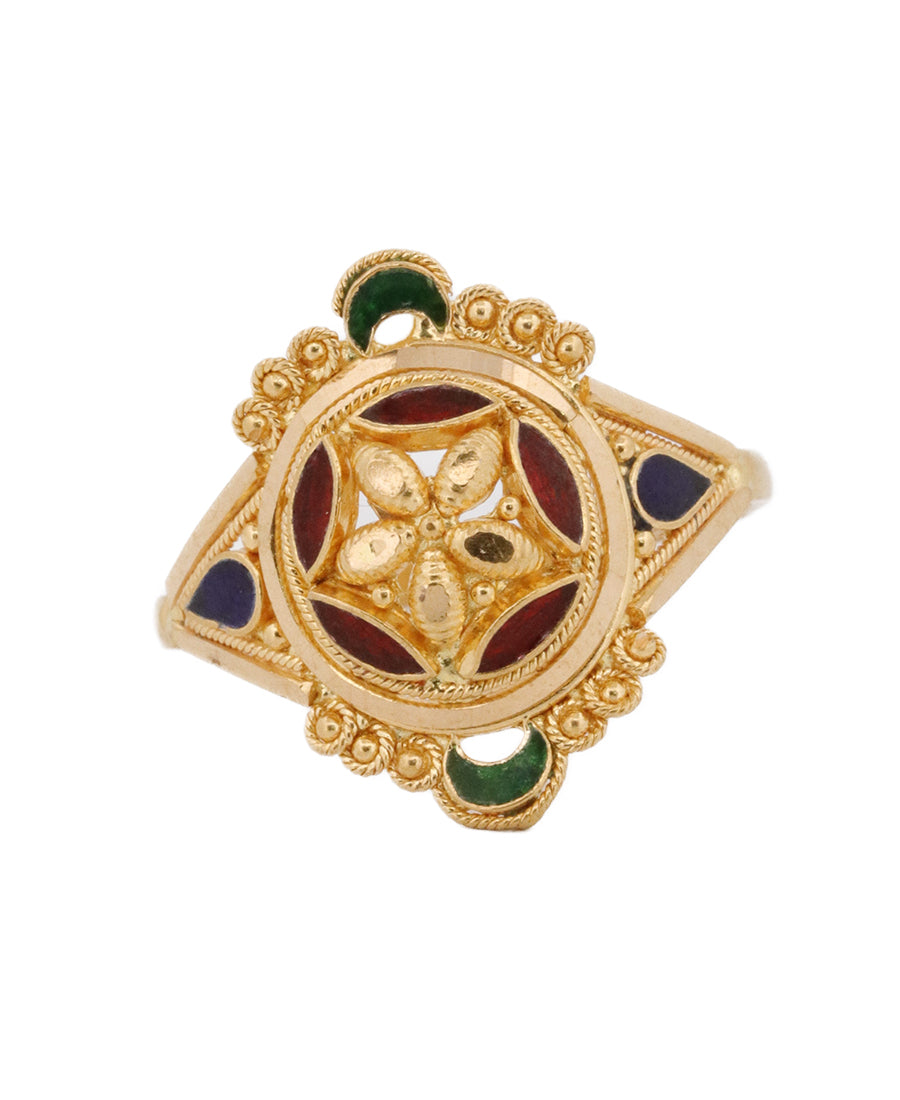 22K Gold Enamel Floral Ring – 3.7g | Bigeasy Jewellers